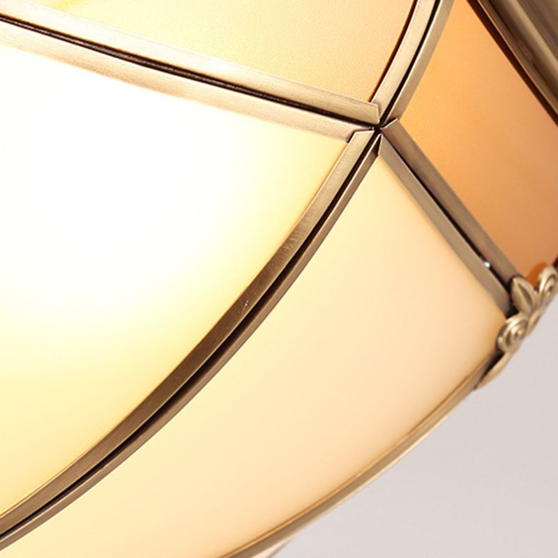 Lámpara de techo tipo cuenco de latón, estilo artístico colonial, montaje empotrado para interiores de cobre con pantalla de cristal