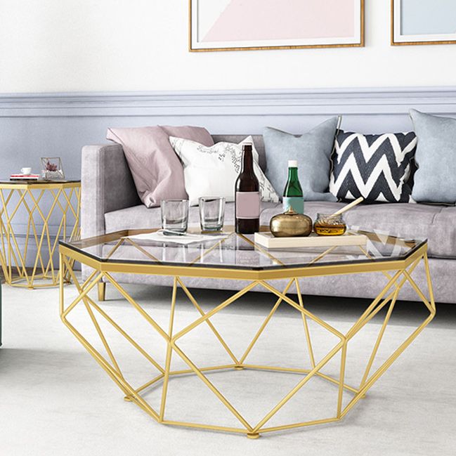 Glass Coffee Table 17.72" H Frame Cocktail Table for Living Room