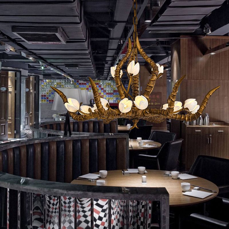 Gold 15 Bulbs Pendant Chandelier Tradition Resin  Branch Suspension Hanging Light for Restaurant