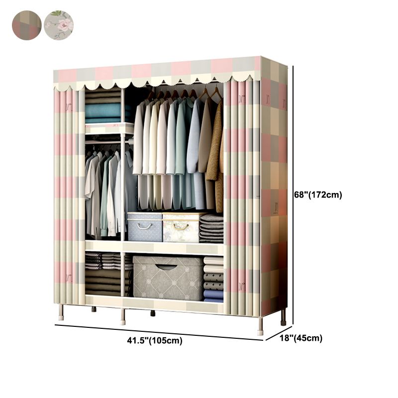 Modern Style Metal Wardrobe 3-Tier Cloth Rod Included Wardrobe Closet with Legs