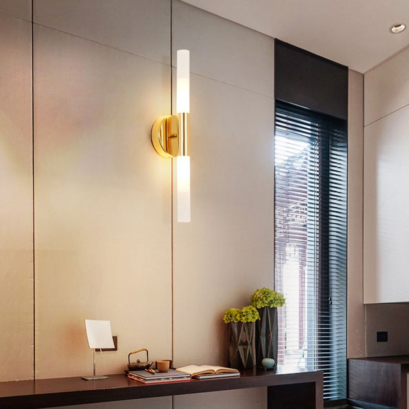 Cylinder Shape Vanity Lamp Modern Style Glass 2 Lights Bath Light in Black/Gold