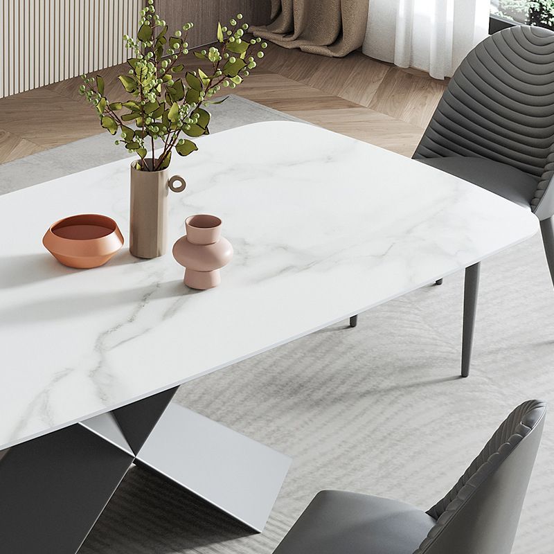 Contemporary Sintered Stone Dining Table Set of 5/7 with Rectangle Table Dining Set with Metal Base