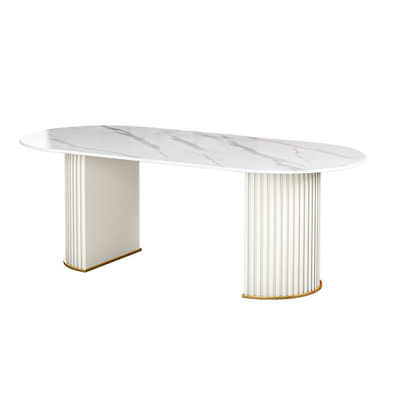 Table à manger ovale en pierre frittée Table à double guéridon de luxe traditionnel