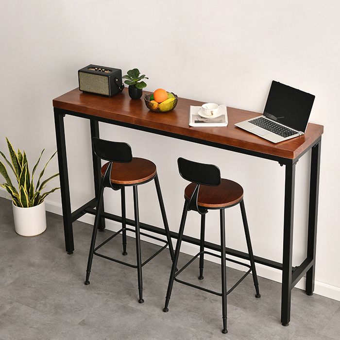 Rectangle Pine Wood Top Bistro Table Industrial Bar Table with Trestle Base in Black