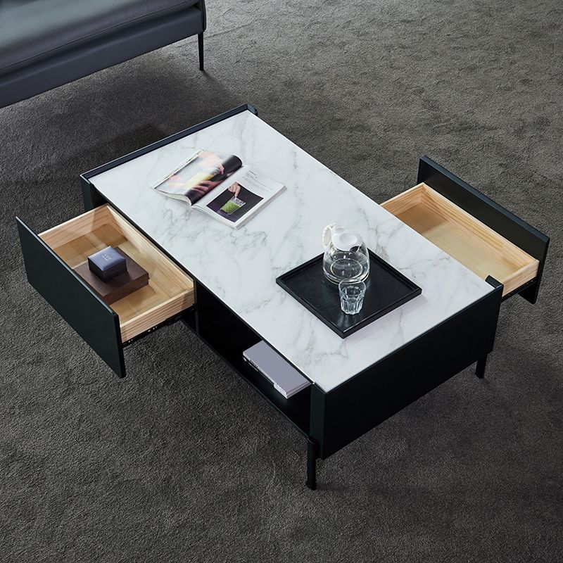 4 Legs Coffee or End Table Slate with Storage Drawers Rectangle