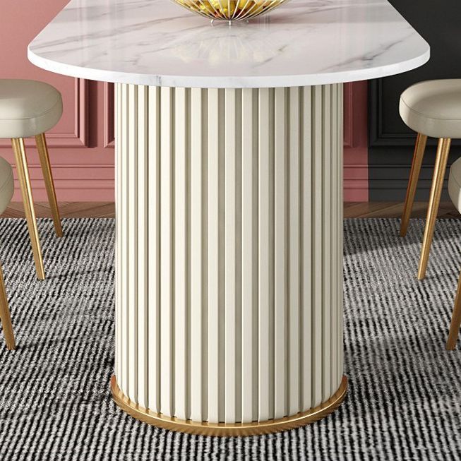 Modern White Sintered Stone Dining Table Oval Shape Standard Dining Table for Kitchen