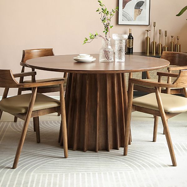 Pine Solid Wood Pedestal Table Brown Round Dining Room Kitchen Table