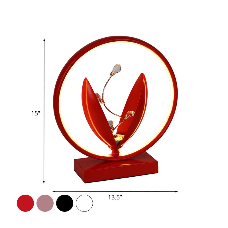 Lampada da comodino a LED Lampada da tavolo moderna in alluminio fiorito con accenti di cristallo in nero/rosso/rosa