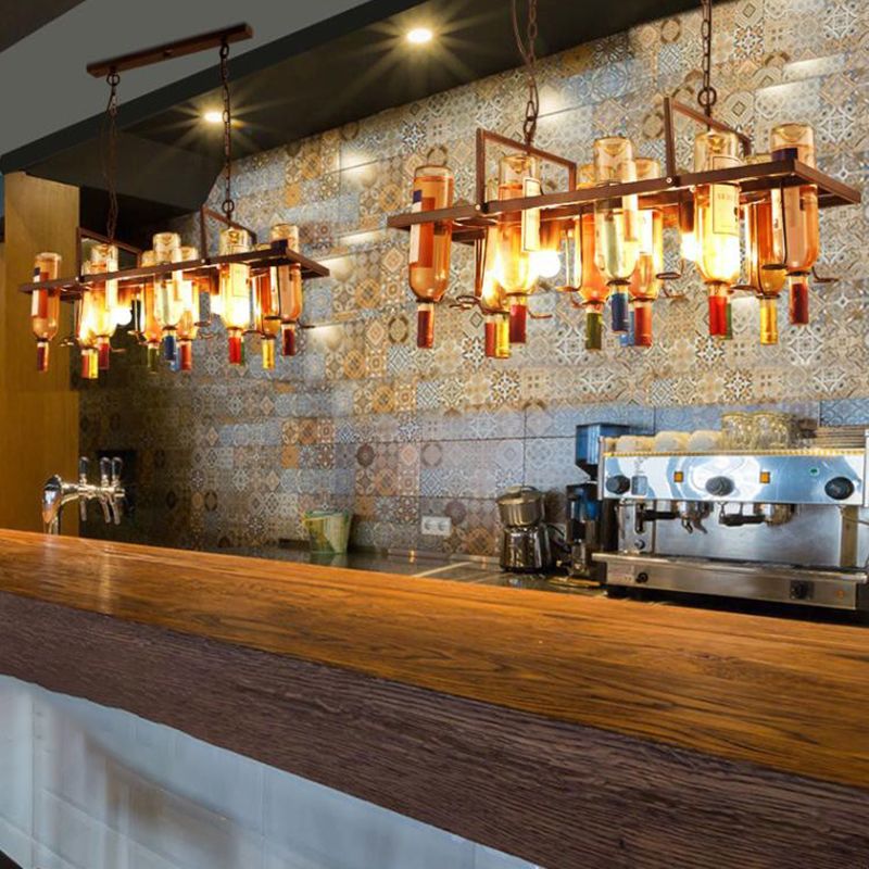 Industrial Style Hanging Lamp Wine Bottle Shape Island Light Fixture for Bar
