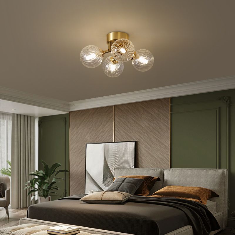 Modern Flush Light Fixtures Transparent Glass Sphere Flush Mount Lamp in Gold