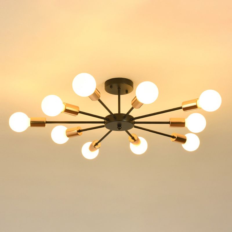 Blootgestelde metalen semi-gemonteerde verlichting Loft-stijl woonkamer semi-inbouwlamp in zwart