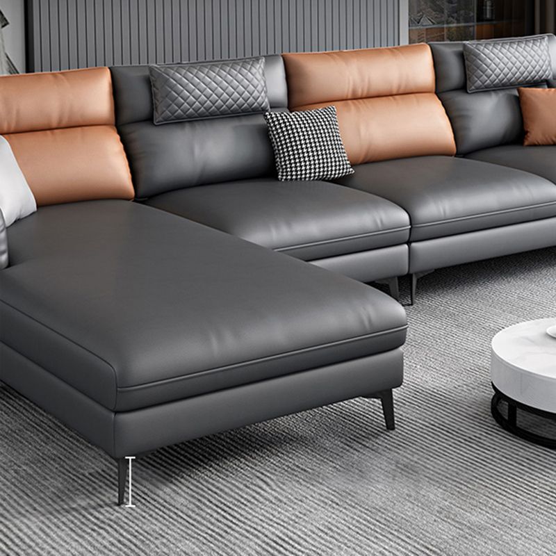 35.43" Tall Modern Sectional Dark Gray Sectional with Pillowed Back Cushions