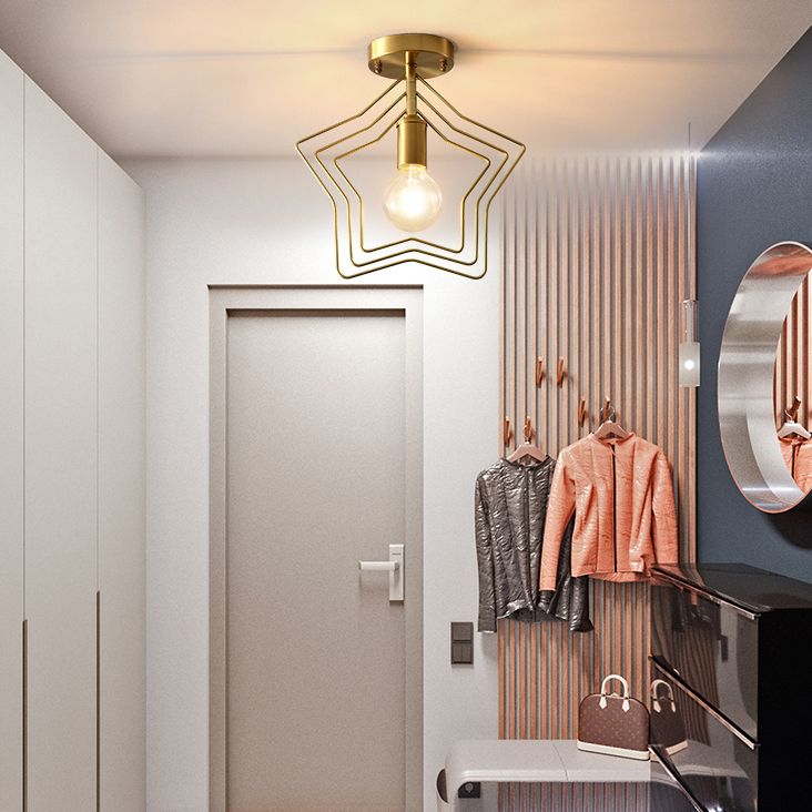 1 Light Metal Semi Flush Mount Ceiling Fixture with Star Industrial Hall And Foyer Ceiling Light Fixtures