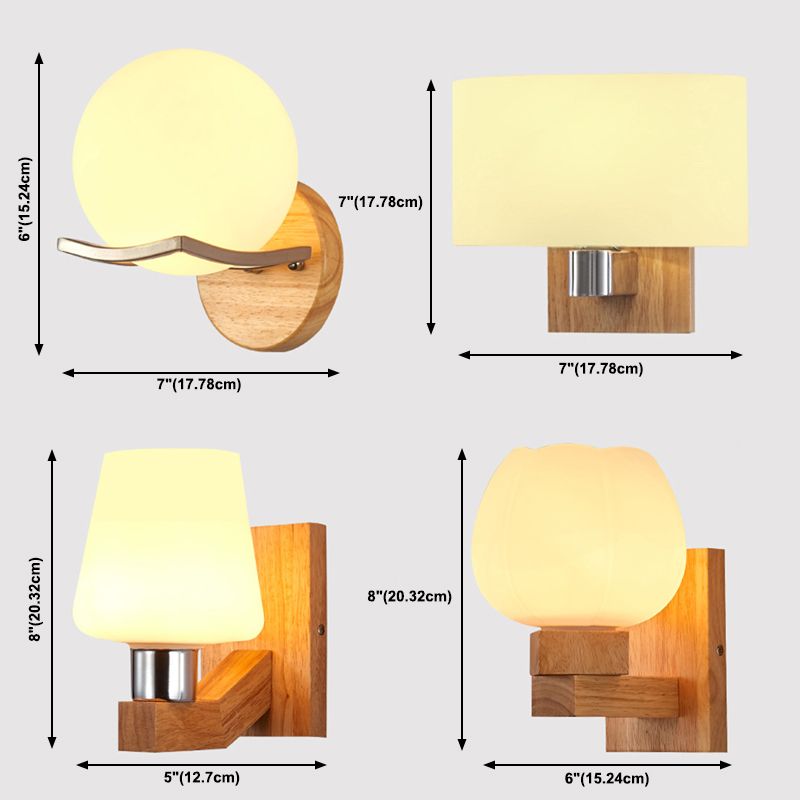 Modern Simple Glass Wall Sconce Wooden 1-Light Wall Light for Bedroom and Aisle