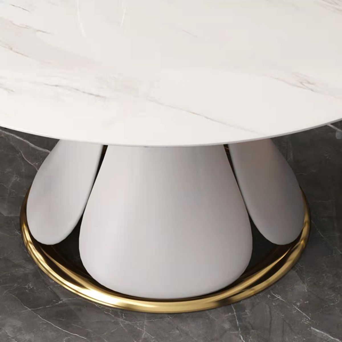 Glam Sintered Stone Extendable Table Round Shape Kitchen Dining Table with Pedestal Base