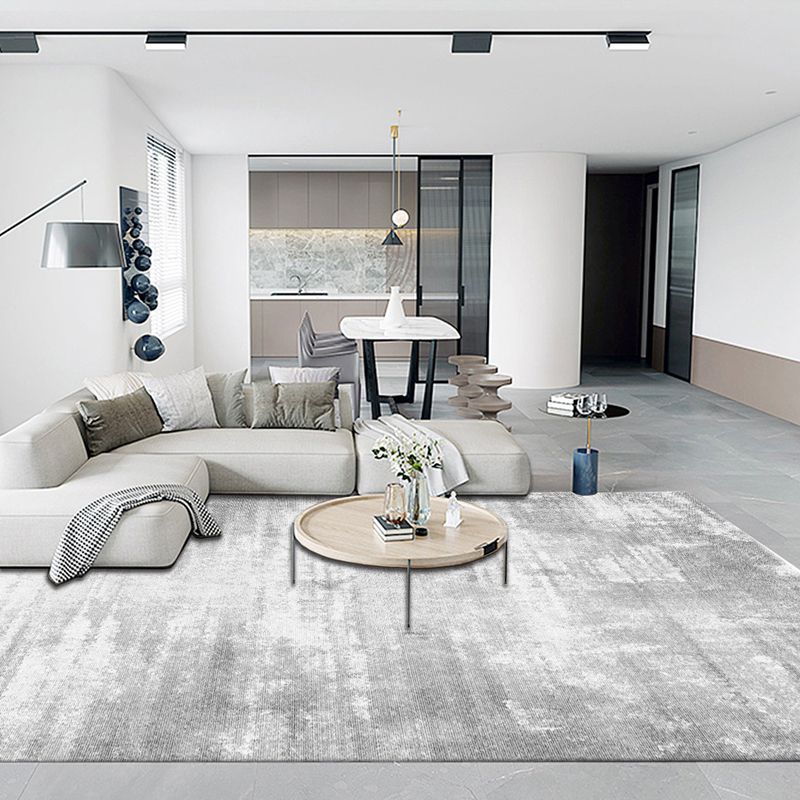 Grey Modern Area Carpet Tie-Dye Print Polyester Area Rug Non-Slip Backing Rug for Living Room