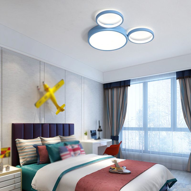 Metal Round Shape Flush Mount Light Kid-Style 3 Lights Flush Ceiling Light