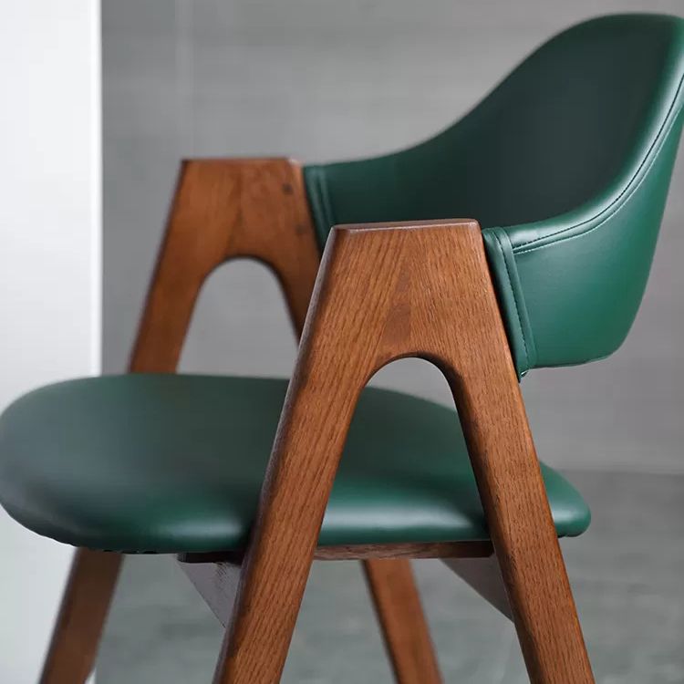Glam Style Wood Dining Side Chair Faux Leather Open Back Arm Chairs for Home Use