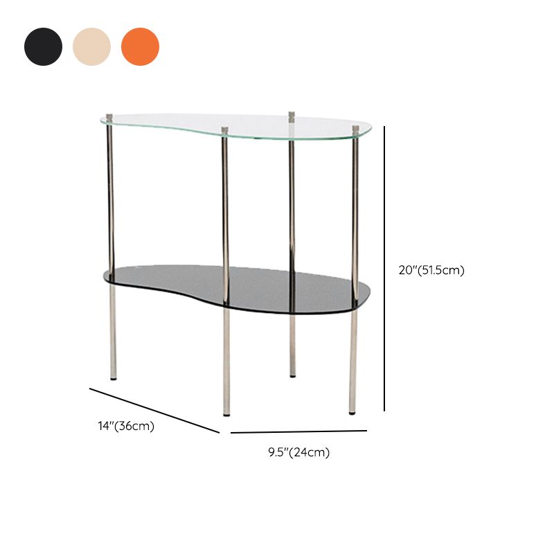 Modern Glass 2-shelf Side Table 4 Legs Sofa Side Accent Table