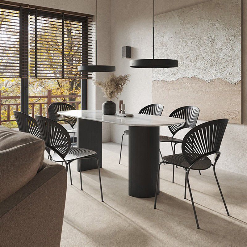 Mesa de comedor ovalada moderna Mesa de comedor de piedra sinterizada con pedestal doble para el comedor