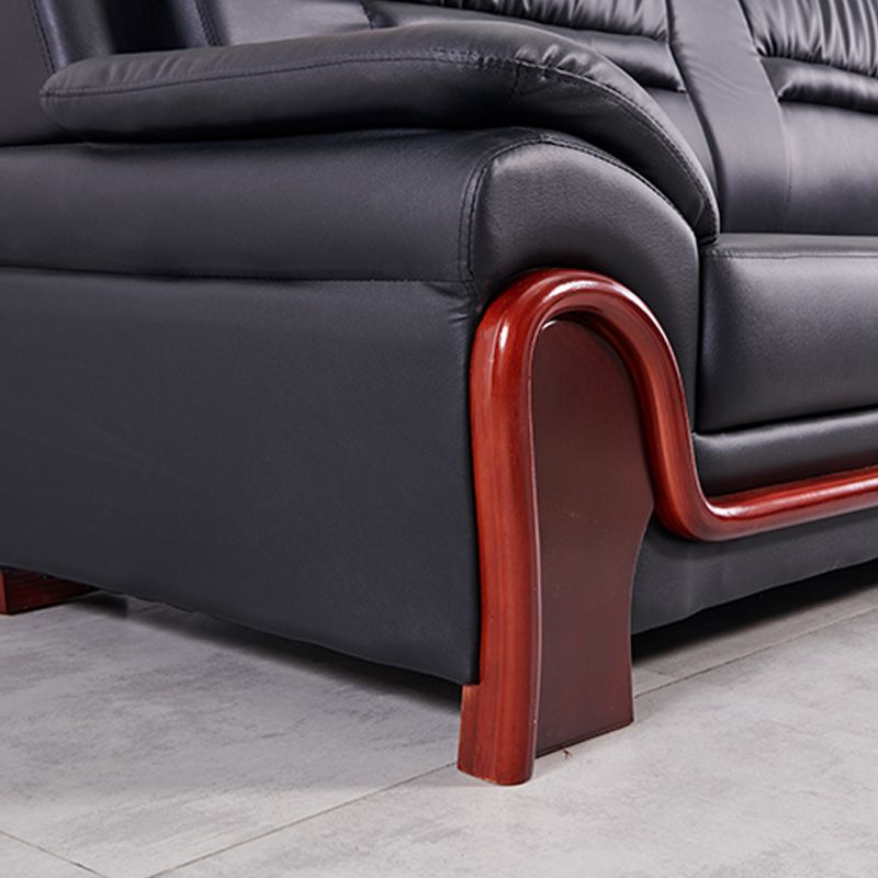 Modern Leather Sofa 34.65" Wide Pillow Top Arm in Black for Living Room