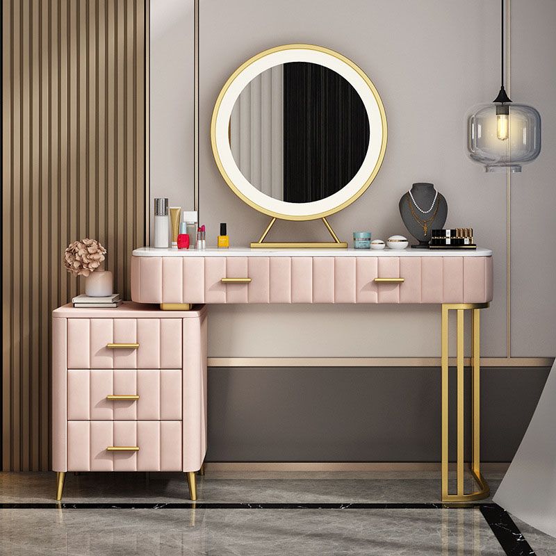 Glam With Drawer Straight Feet Marble Metal Bedroom Make-up Vanity