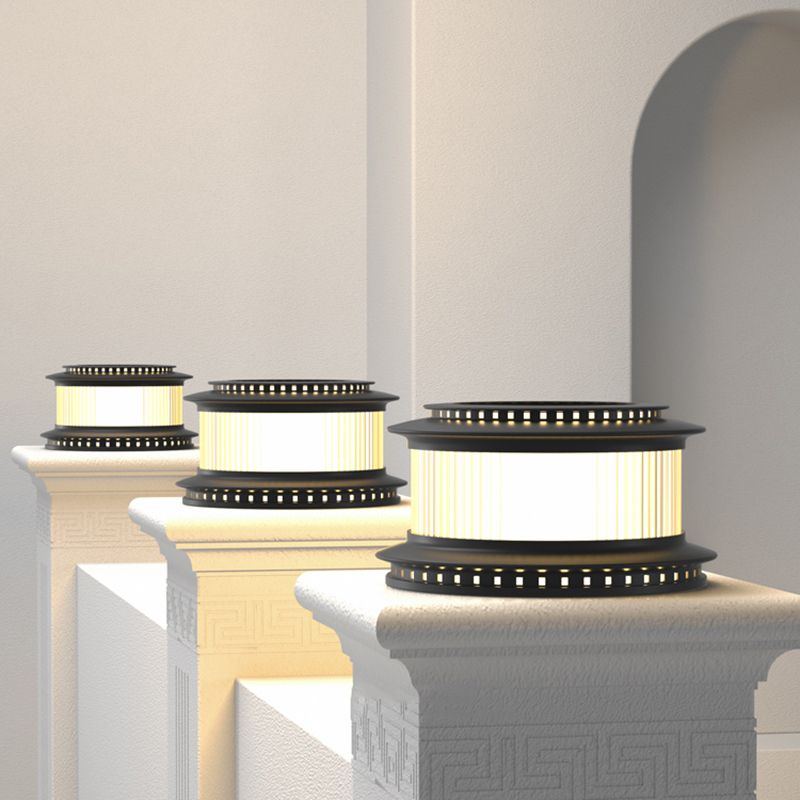 Drum Shape Solar Pillar Lamp Modern Waterproof Outdoor Lights