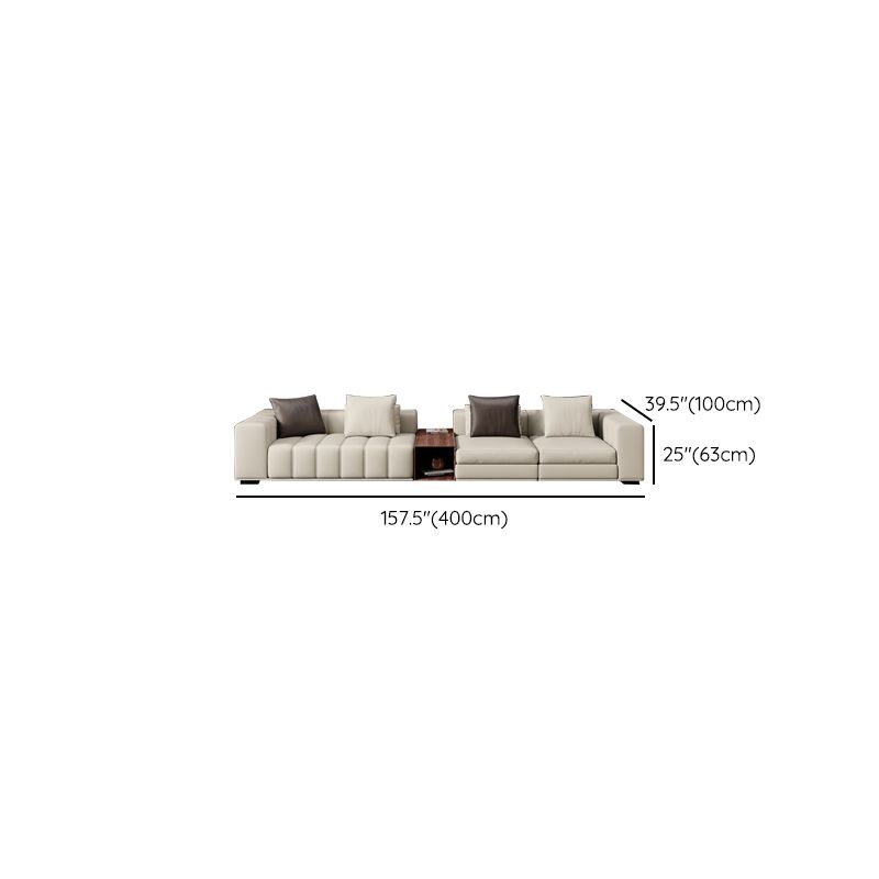 Contemporary Sofa Faux Leather Tufted Off-White Convertible Sofa for Living Room