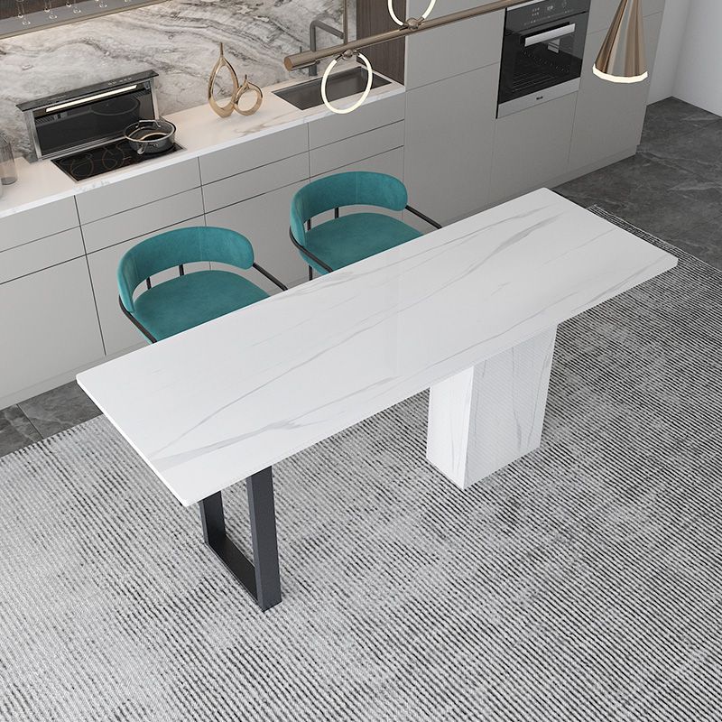 White Stone Rectangle Bar Wine Table Double Pedestal Living Room Bar Dining Table