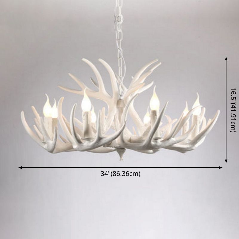 Bulbe Bare Antler Chandelier Country Style Suspension en résine blanche Lumière pour le salon