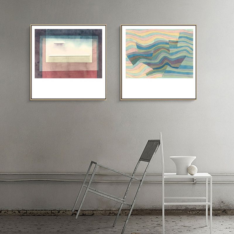 Lapped Geometry Canvas Print Textured Modern Art Style Bedroom Wall Decor in Soft Color