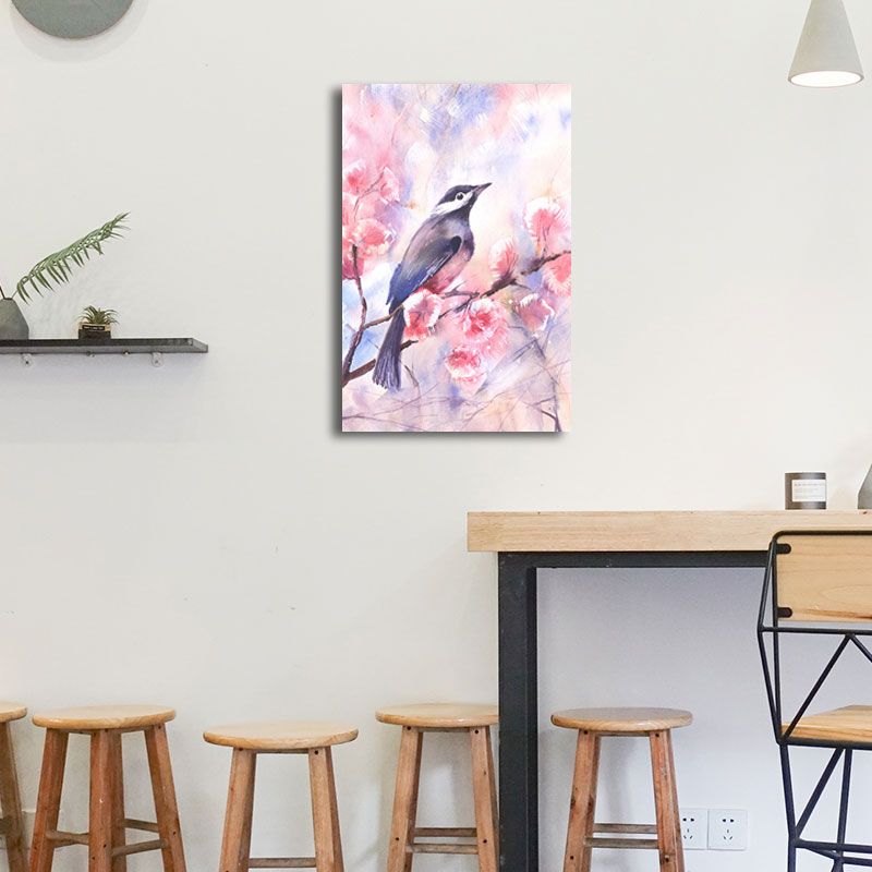 Rustikaler Vogel-Gemälde-Leinwanddruck, pastellfarben, strukturierte Wanddekoration für das Wohnzimmer