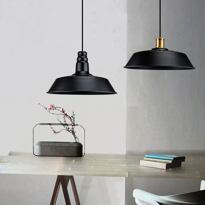Metal Black Finish Drop Pendant Geometric Shade Single-Bulb Industrial Hanging Light