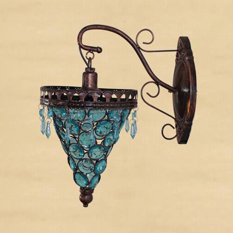 Cone Metal Wall Lampe Sconce Art Deco 1 Head Living Room Wall Lightture en orange / bleu / violet avec accent en verre