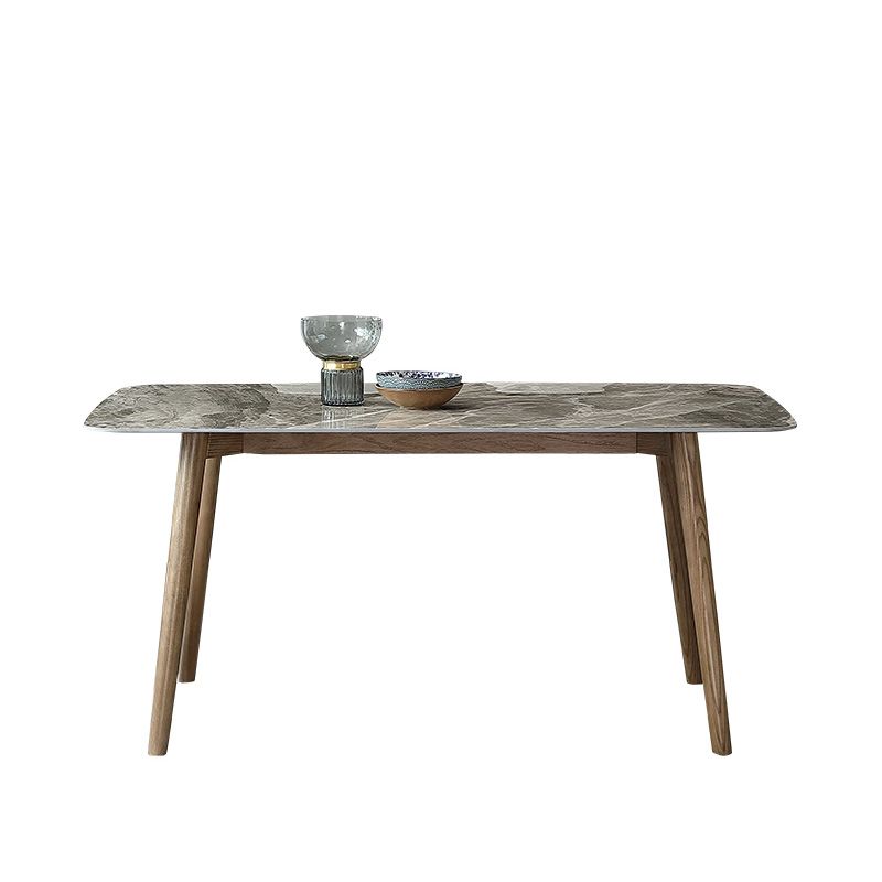 Mid-Century Modern Stone Dining Table Rectangle Dining Table with Solid Wood Legs
