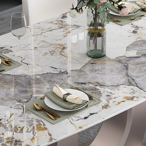 Luxury Sintered Stone Top Table Rectangle Table with Single Pedestal in Rose Gold