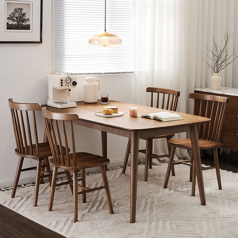 Modern Rectangular Space Saving Brown Walnut Dining Table with 4 Legs