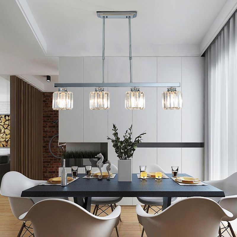 Lampada appesa alla sala da pranzo lineare semplice a bordo cristallo a tre lati 3/4 teste Silver Island Lampada