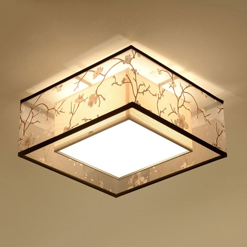 Fabric Square Flush Mount Ceiling Fixture Modern Flush Ceiling Light Fixture for Bedroom