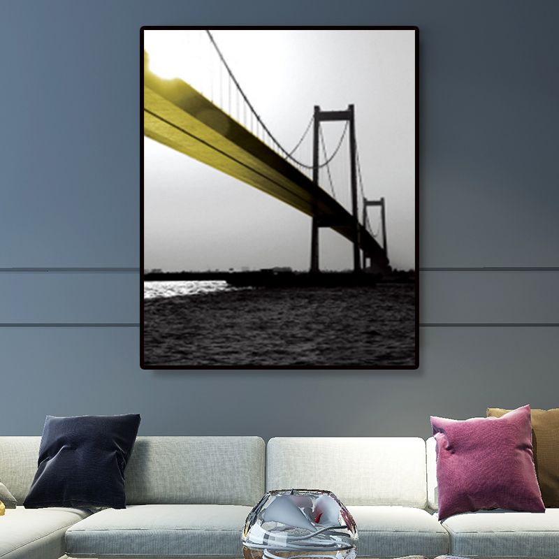 Toile murale avec pont de mer, décoration murale nostalgique, superbe paysage, couleur foncée, pour chambre