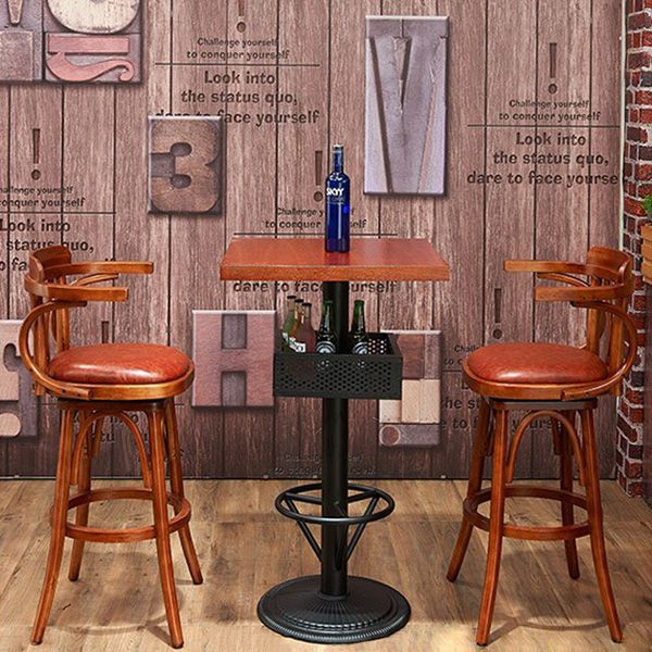 Industrial Solid Wood Bar Table Set 1/3/4/5 Pieces Counter Table with High Stools