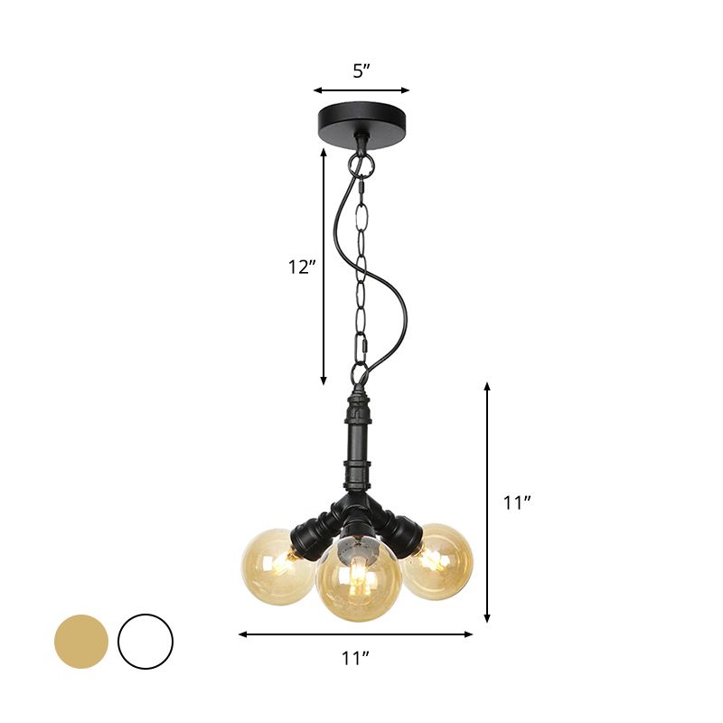 Sphere Amber/Clear Glass Ceiling Chandelier Farmhouse 3/4/5 Lights Living Room Suspension Light in Black