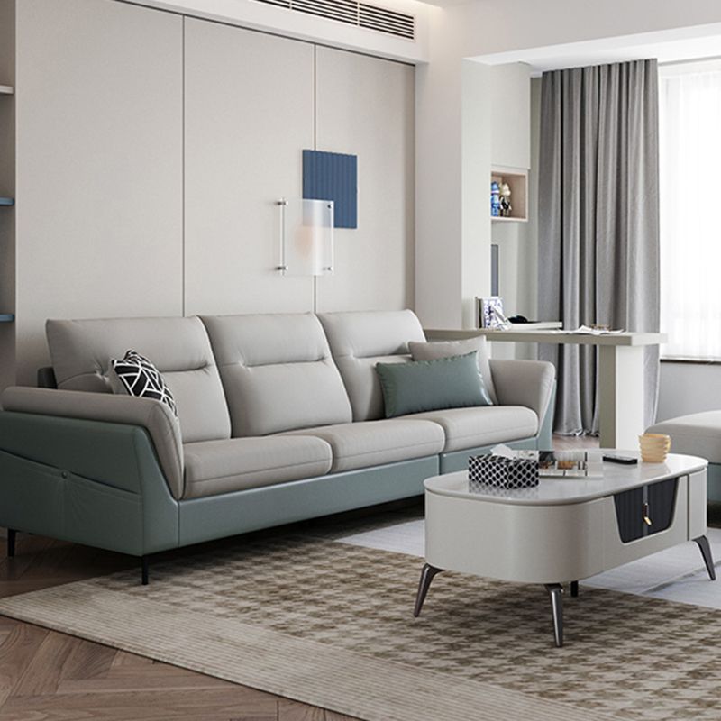 Pillow Top Arm Seating Faux Leather Sofa Contemporary Cushions