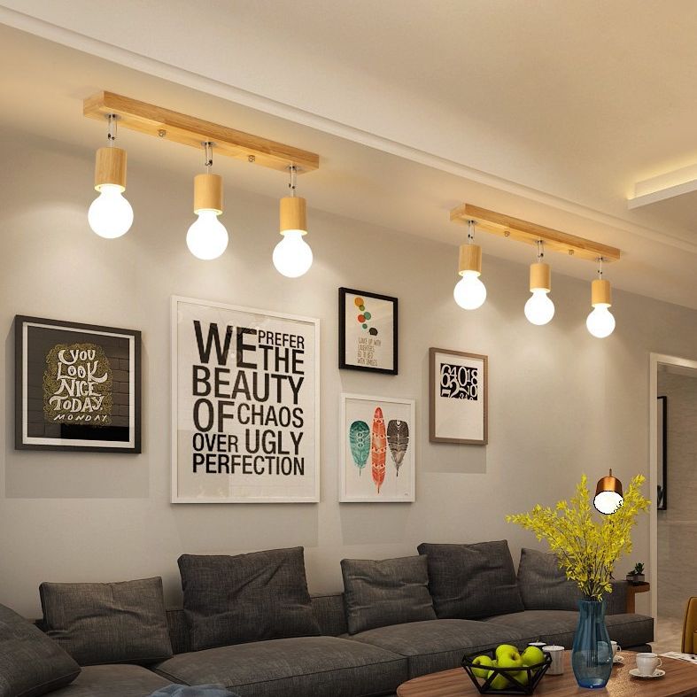 Éclairage sur rail nordique de style japonais, projecteur réglable en bois monté en surface, pour la maison, le salon, l'allée murale et le magasin commercial