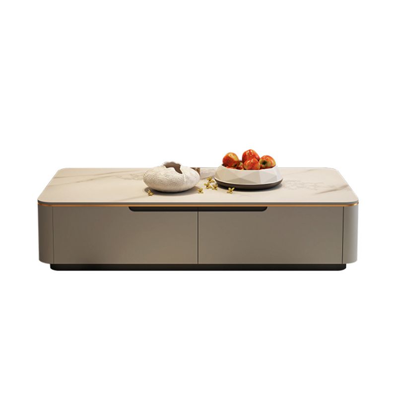 Iron Pedestal Base Coffee Table with Storage Drawers and Slate Top