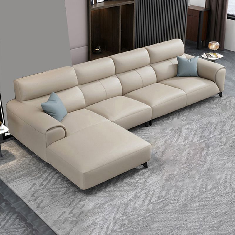 Contemporary Faux Leather Stationary Living Room Recessed Arm Sofa Chaise