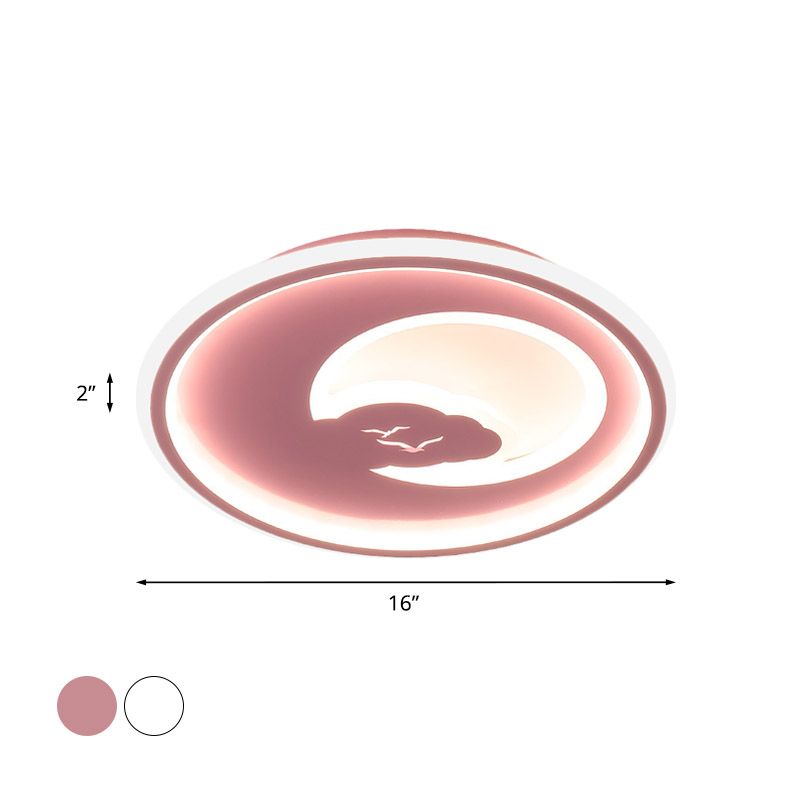 Led Bedroom Light Fixture Modern White/Pink Ceiling Flush Mount Light with Moon Acrylic Shade