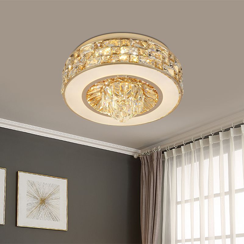 Crystal Round Flushmount Light Contemporary LED Dining Room Ceiling Mounted in Gold