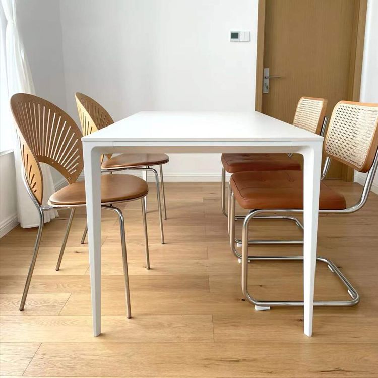 Mesa de comedor de piedra sinterizada contemporánea Mesa de comedor de forma rectangular blanco para cocina
