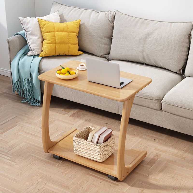 Scandinavian Rectangle Solid Wood Coffee Table 24.8"H Sled Cocktail Table with Shelf